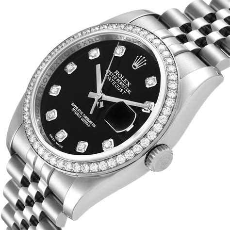 rolex datejust schwarz diamanten|rolex 36mm datejust diamond bezel.